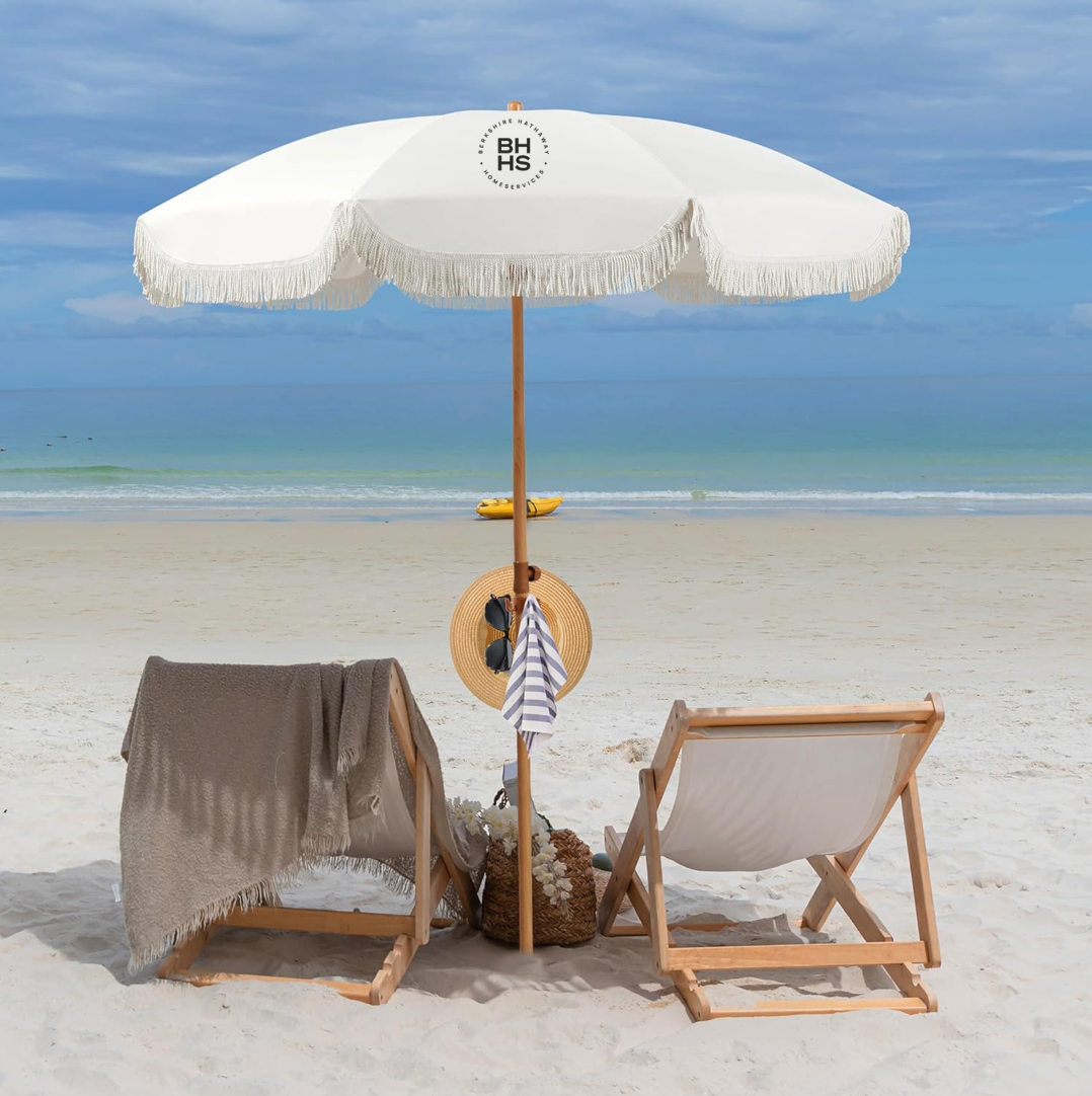 Berkshire Hathaway HomeServices fringed beach umbrella